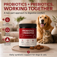 Probiotiques pour chiens et chats, comprimés à mâcher souples, soutien synbiotique pour la santé intestinale, comprimés à mâcher souples, marque privée, vente en gros, complément alimentaire pour animaux de compagnie