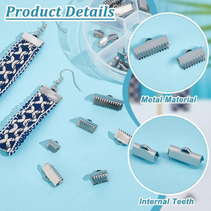 Sunling PJ007 20 pièces Pinces à sertir en acier inoxydable pour extrémités de ruban, attaches pour bracelets, marque-pages, connecteurs de cordons, bijoux DIY - Product Image 4