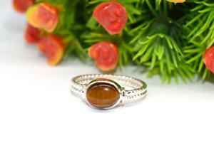 925 Sterling Silver Classic Bezel Setting <b>Tiger</b> <b>Eye</b> Cabochon Oval 7x9mm Gemstone Handmade Birthstone <b>Ring</b> - Product Image 3