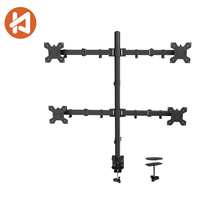 Support d'écran multi-écrans Khcoohoo à quatre bras, réglable, à fixation par pince, base perforée, capacité de charge 8 kg, pour écrans de 13 à 27 pouces