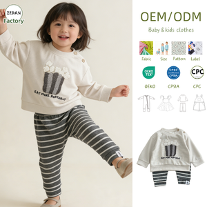 Conjunto Infantil Personalizado de Alta Calidad en Poliéster Suave, Camiseta con Cuello Redondo y Pantalones Deportivos a Rayas, Ropa de Dos Piezas para Bebé - Product Image 1