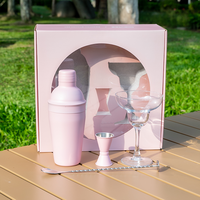 Kit de barman en acier inoxydable avec logo personnalisé, ensemble de shakers à cocktails rose, outils de bar pour cadeau de barman