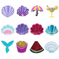 Patch brodé personnalisé à sequins thème Océan, Coquillage et Queue de Sirène, pour l'été et la plage, thermocollant pour vêtements, sacs et chapeaux