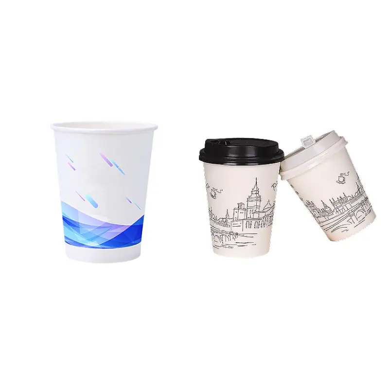 Logotipo personalizado 200 ml 6oz 7oz 12oz 16oz Paquete de té pequeño café papel desechable, taza con tapa para beber caliente/