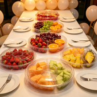Boîte à collation ronde jetable en PET, plateau à fruits à 6 compartiments avec couvercle dôme, couleur personnalisée, OEM pour la restauration à emporter et la préparation de repas