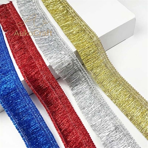 Passamaneria in tessuto con nappe e frange da 35 mm, accessori fai da te per cucito, per bordi di tende, abiti e costumi, colori <span class=keywords><strong>oro</strong></span>, argento, rosso, <span class=keywords><strong>blu</strong></span> - Product Image 6