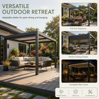 Pergola motorisée à lames orientables en aluminium noir 3x4m 3x6m, romantique, moderne, à ombrage réglable, durable pour balcon, extérieur, jardin