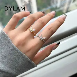 925 Dylam INS Style Tarnish free elegant super lively Flying bling butterfly sterling silver open rings for women daily wear