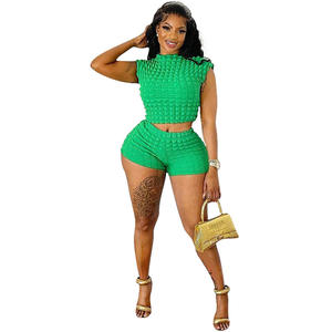 Sweat-shirt Jogger à Logo Personnalisé à la Mode de Haute Qualité Ensemble de 2 Pièces à Bulles Survêtement Court Uni pour <span class=keywords><strong>Femme</strong></span> - Product Image 3