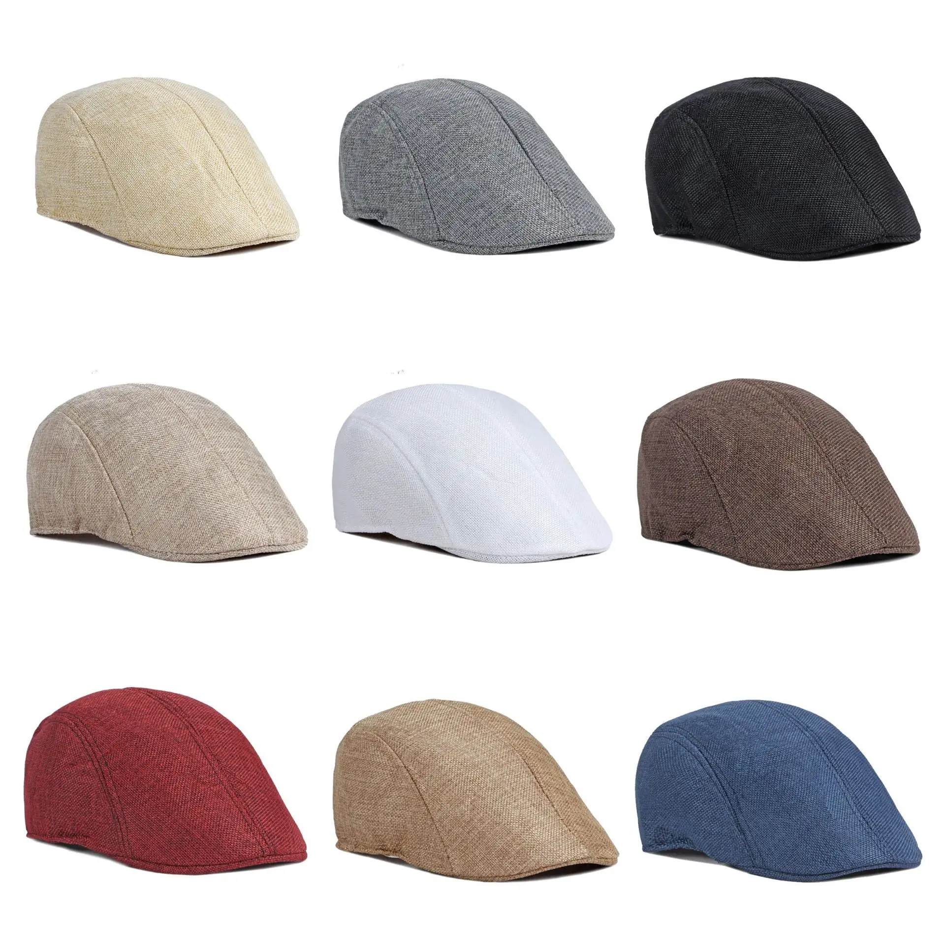 قبعة كلاسيكية بريطانية كلاسيكية من الكتان بألوان سادة قبعة بريت نيوز بوي للرجال للربيع والصيف قبعة أمامية جيدة التهوية