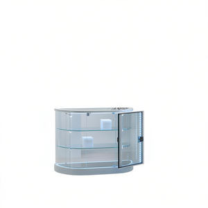 ตู้โชว์กระจกทรงครึ่งวงรีทันสมัย กว้าง 115 ซม. สีเทาอ่อน ประตูแบบมีบานพับพร้อมกุญแจล็อค ไฟ LED ชั้นวางปรับระดับได้ - Product Image 2