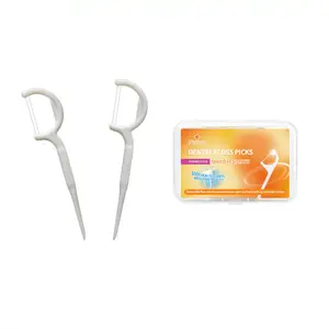 Bâtonnets de soie dentaire personnalisés 2 en 1, étiquettes privées, bâtonnets de soie dentaire Double ficelle à Double ligne à saveur de menthe