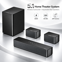 Système Home Cinéma 5.1 avec barre de son 320W, caisson de basses sans fil, enceintes arrière, contrôle par application, HD ARC et Bluetooth