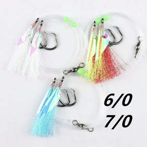 1/0 Naar 8/0 Zeevissen Glanzende Vis Huid Aas Sabiki Rigs 2 Stuks Haken Met Vat Draaibare Piin Geel Groen Rood Blauw - Product Image 5
