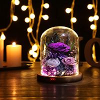 Cadeaux de roses éternelles pour femmes, fleurs longue durée sous cloche en verre pour maman et amies (Rose violette de Chine 1,05 lb)