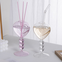 Copa de Cristal Creativa en Forma de Corazón con Pajita, Hecha a Mano, con Base Alta, Romántica, para Cócteles, Bar, Bodas, San Valentín