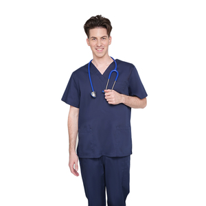Ensembles d'uniformes médicaux unisexes en gros, économiques, comprenant un haut de blouse médicale à col en V avec fentes latérales et un <span class=keywords><strong>pantalon</strong></span> d'infirmière ajusté pour <span class=keywords><strong>femme</strong></span> avec plusieurs poches pour stylos - Product Image 4