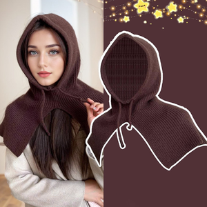 Balaclava pour <span class=keywords><strong>femme</strong></span>, chapeau d'hiver chaud tressé, écharpe intégrée, protection des oreilles, chapeau en laine tricotée résistant au froid - Product Image 3