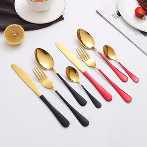 Golden Stainless Steel <b>Cutlery</b> <b>Set</b> 410 Material Mirror Polish Simple Style Party Dinner Knives Forks Spoons Colorful Handle - Product Image 1