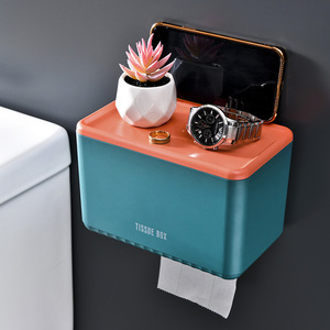 Toilet Paper Holder Rectangular Plastic Self Adhesive Waterproof Minimalist Design Wall Mounted <b>Bathroom</b> Tissue Box - Product Image 4