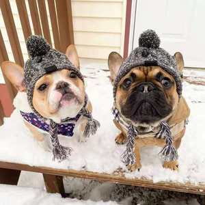 Gorro para Perro con Pompón, Gris, de Lana Tejida, para Invierno, para Bulldogs Franceses, Pugs y Perros Grandes, Ropa para Mascotas - Product Image 4