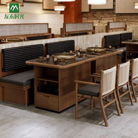 Ensemble de mobilier personnalisé et durable pour restaurant coréen BBQ, table en bois et pierre frittée, banquette moderne rembourrée