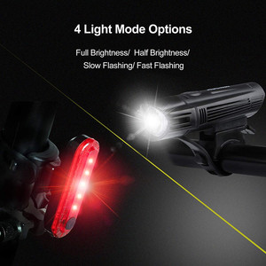 ไฟจักรยาน LED ด้านหน้าและด้านหลังแบบชาร์จไฟได้ 4 โหมด IPX4 กันน้ำสำหรับการขี่จักรยานอุปกรณ์ขี่จักรยานเสือภูเขา - Product Image 2