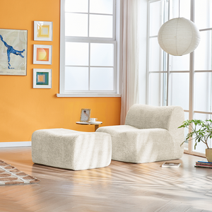 Comfortable Convertible <b>Single</b> Foam Compression Sofa Chair with Footrest + Pillow-Space-Saving Apartment & Hotel Use Fabric Set - Product Image 5