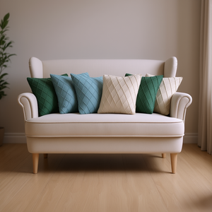 Set di 6 Copricuscini SOGA in Maglia Diamantata da 45cm - 2 Turchese, 2 Crema a Maglia Intrecciata e 2 Azzurro Cielo per Divani del Soggiorno - Product Image 2