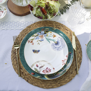 Assiettes <span class=keywords><strong>de</strong></span> table en porcelaine avec motif floral et papillon, service <span class=keywords><strong>de</strong></span> table en céramique, fleurs vertes, nouveau design, vente en gros, assiettes en porcelaine, pour mariage, - Product Image 2