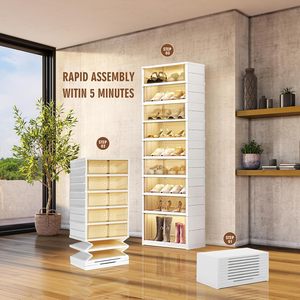 Inthetrend Modern Luxury White Transparent <b>Foldable</b> Multifunction Five-Tier PP Collapsible <b>Shoe</b> Storage Cabinet 6-10L Capacity - Product Image 3