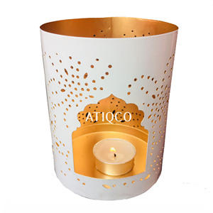 Bougeoir moderne en métal blanc doré avec support photophore attrayant pour la décoration de la maison et les lanternes/bocaux à bougies - Product Image 1