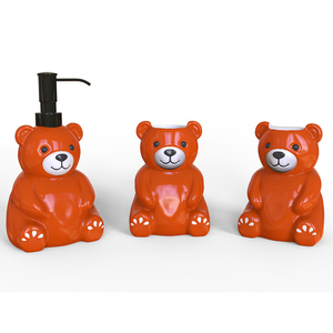 Accessori personalizzati per il bagno dell'hotel grazioso orsacchiotto <span class=keywords><strong>arancione</strong></span> ceramico animale schiuma di sapone liquido dispenser piatto da 4 pezzi - Product Image 6