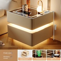 Table de chevet intelligente |   Modèle en pin écologique à émissions nulles |   Style influenceur luxe léger, rechargeable, LED, dessus en verre, 2 tiroirs
