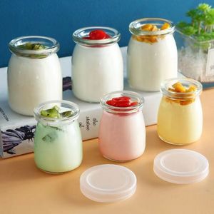 100ml 150ml <strong>200ml</strong> Glass <strong>Milk</strong> Jar Yogurt Pudding Jar clear Glass Material with Plastic Lid Custom Label <strong>Milk</strong> Pack with Cork - Product Image 3
