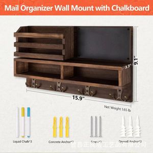 Wooden Wall Mounted Storage Rack With <b>Hooks</b> Key Holder Entryway Organizer <b>Shelf</b> For Keys Mail Bedroom Storage - Product Image 5