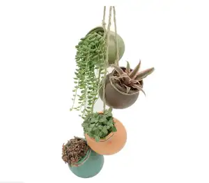 Ceramic Hanging Mini Flower Planters, Wall or Ceiling Mount - Dangling Container in Earth Tone Colored for Indoor Outdoor Decor