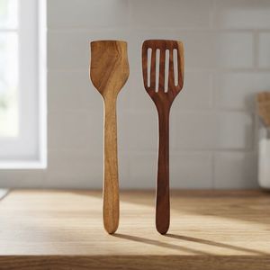 Juego de espátula y espátula ranurada de madera hechas a mano, utensilios de cocina de madera natural, juego de 2 piezas - Product Image 5