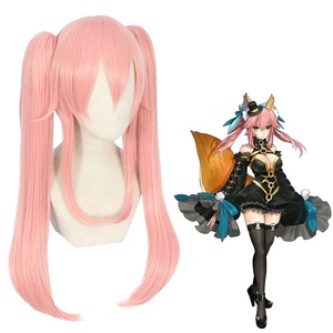 Venta al por mayor 55cm largo Rosa destino/Gran Orden Anime Tamamo no Mae peluca sintética Cosplay pelucas con dos coletas - Product Image 2