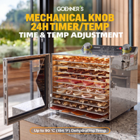 10-bakjes elektrische voedseldroger 450W 0-24 uur timer 30-90°C SUS304 roestvrijstalen bakjes energiezuinigheid klasse A+++ voor vlees