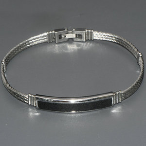 Prezzo di fabbrica personalizzabile 304L cavo in acciaio inox braccialetti con cuoio su piastra bracciali da uomo alla moda - Product Image 4