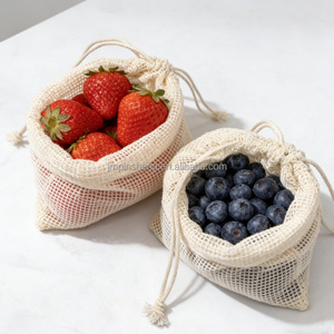 Bolsa <span class=keywords><strong>de</strong></span> Malla <span class=keywords><strong>de</strong></span> Algodón Reutilizable, Estilo Bohemio Vintage, Ecológica, Multifuncional para Comestibles <span class=keywords><strong>y</strong></span> Productos, con Tamaño <span class=keywords><strong>y</strong></span> Logotipo Personalizables - Product Image 3