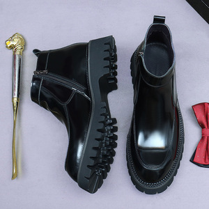 Botas de Cuero Genuino para Hombre, Estilo Chelsea con Cordones, Punta Cerrada, Suela Gruesa, Baja, Brillante, Hechas a Mano - Product Image 5