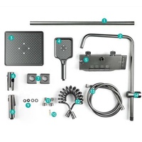 Ensemble de douche thermostatique intelligent 2024 avec affichage numérique LED noir, système de robinet de douche de bain à effet pluie SPA