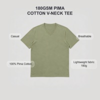 T-shirt col en V pour homme, 100% coton Pima micro-sandblasted 180 GSM, design personnalisé, doux et décontracté, fournisseur en gros de modèles vierges