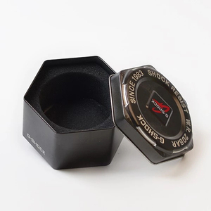 Approvisionnement d'usine Noir Hexagone Fossiles <span class=keywords><strong>Montre</strong></span> Boîte En Fer Blanc Avec Couvercle - Product Image 1
