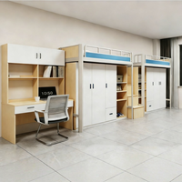 Lit superposé en fer avec armoire et bureau intégrés pour étudiants, lit double avec escalier