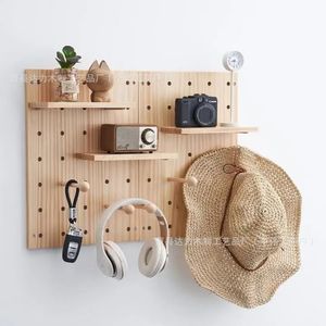 Solid Wood Pegboard <b>Wall</b> <b>Shelf</b> 6 Tier Beech Finish Heavy Duty Entryway Storage Organization - Product Image 1