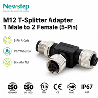 Adaptateur M12 T-Splitter, 2 mâles vers 1 femelle, connecteur circulaire étanche IP67 à 5 broches A-Code pour capteur industriel et PLC