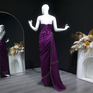 فستان سهرة شارون سعيد SF202 عصري بتطريز ترتر طبيعي أنيق باللون الأرجواني بتصميم حورية البحر بدون أكتاف وذيل طويل - Product Image 6